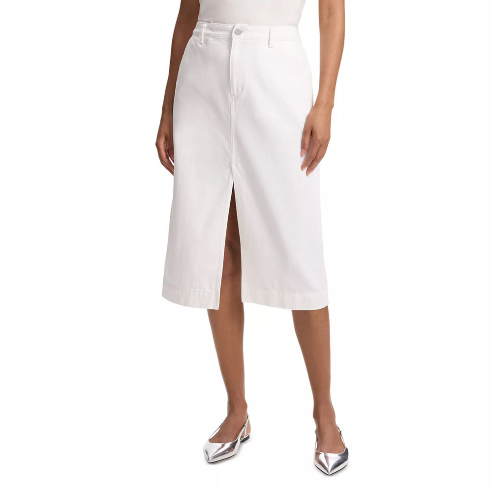 NWT Theory Denim Midi White Skirt Slit at Front $375 - Size 27 - Small